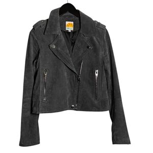 C AND C CALIFORNIA Gray Leather Zip Up Moto Jacket Size Medium